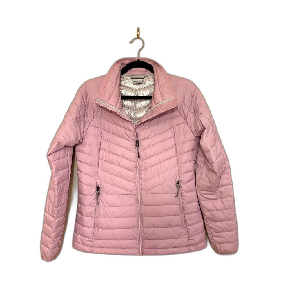Columbia Omni-Heat Women’s Puffer Jacket Size M Pink Lilac Quilted Full Zip